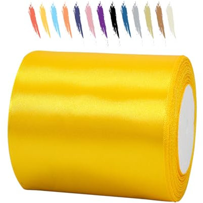 100mm Doré Ruban Satin pour Emballage Des Cadeaux,23 mètres Polyester Rubans pour Bouquets,Ballon,Couture,Nœuds,Gâteau,Satin Ruban Roll pour Décoration de Mariage/Anniversaire/Noël/Fête
