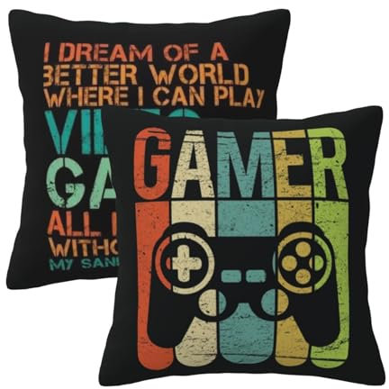 Gamer Game Controller Pillow Covers 18x18 Set of 2, Gaming Throw Pillow Covers Outdoor Decorative Pillow Case for Couch Bed Sofa Cushion Home Decor