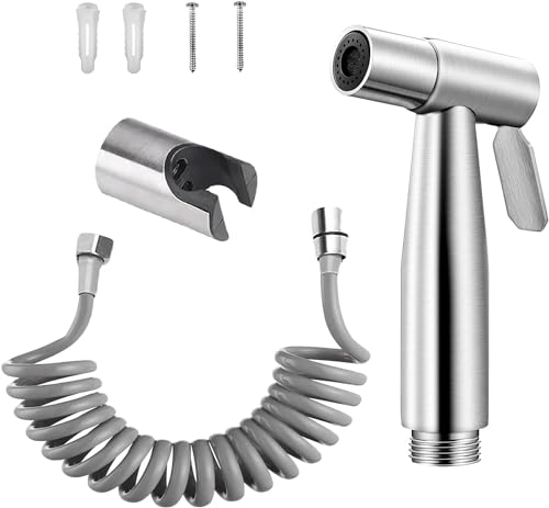 Douchette de bidet en inox, set de douchette à main, jet réglable, flexible et crochet pour raccordement WC ou bidet suspendu