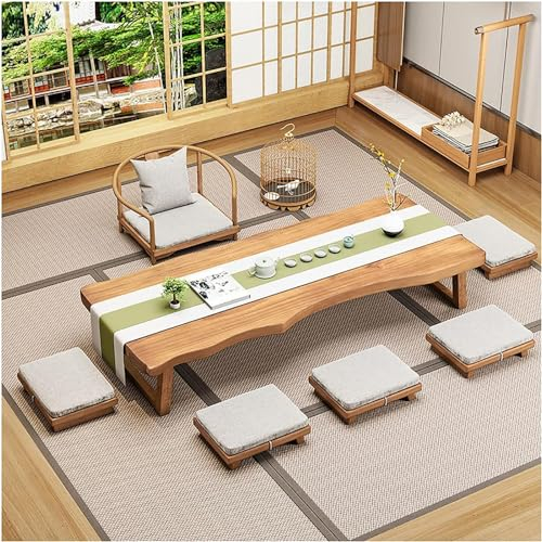 CAFIEDR Japanischer Tatami-Bodentisch, Faltbarer japanischer Bodentisch, niedriger Tisch, Faltbarer Couchtisch, Chabudai-Tisch, für Wohnzimmer, Esszimmer, Tee, Heimdekoration, 140 x 60 x 35 cm