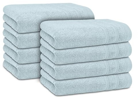 DECASATEXTIL - Juego Toallas de Lavabo 8 Unidades 100% Algodón 450gr, Tamaño 50x100cm - Toallas Manos - Toalla Suave y Duradera para Secar Tus Manos y Rostro (Azul Nube)