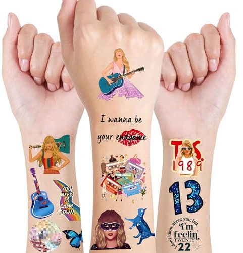 Tattoos für Kinder 4 Blätter 54 Kinder Tattoo Mädchen Jungs, Musik Sängerin TS Style, Wasserfest Kindertattoos Hautfreundlich, Musik Party, Konzert, Kindergeburtstag Temporäre Tattoos, Geschenk Ideen