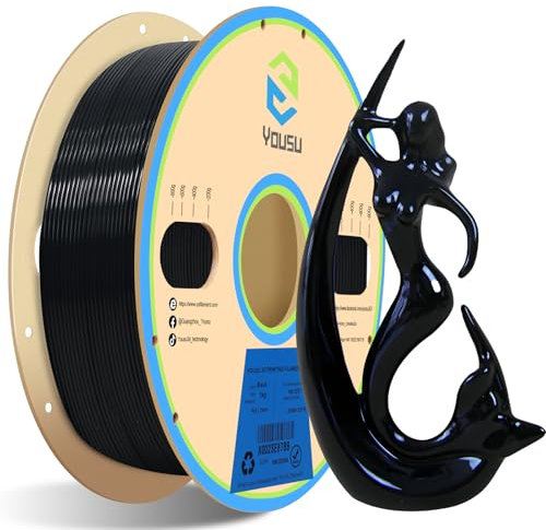 YOUSU PVB Filament 1.75 mm for 3D Printer and 3D Pen 1 kg (2.2 lbs), Printing as Easy as PLA Filament, Can Be Polished with Alcohol to Get a Smooth Surface,PVB Schwarz