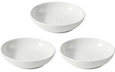 Havniva 5.7'' Ceramic Wide Whisker Friendly Cat Dishes, Set of 3 Ceramic Cat Bowls, Indoor Kitten Feeding Food& Water Dish to Prevent Whisker Fatigue(3 Pcs,White)