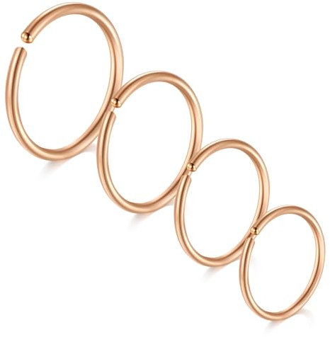 LAURITAMI 4 Stück Nasenpiercing Ring 20G Chirurgenstahl Dünn Nasenpiercing Ring Rose Gold Set,Septum Clicker Ring,Lippe Ohr Nasenpiercing Schmuck 6/8/10/12MM