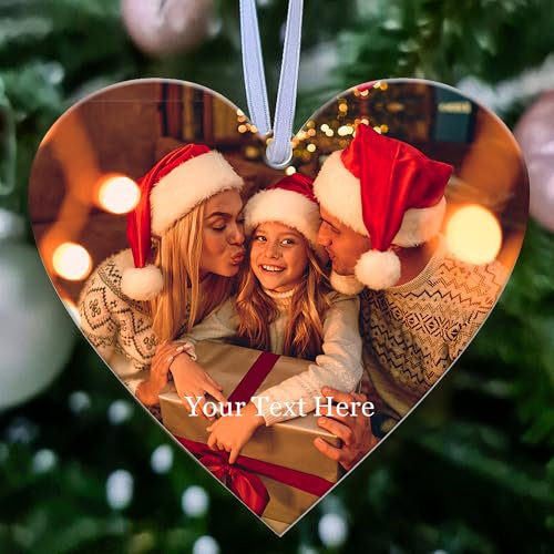Personalised Christmas Tree Decorations with Photo Christmas Baubles 2025 Xmas Bauble Ornament Photo Gifts Trees Xmas Gifts for Family Kids Mom Dad Friends Pets (Heart)