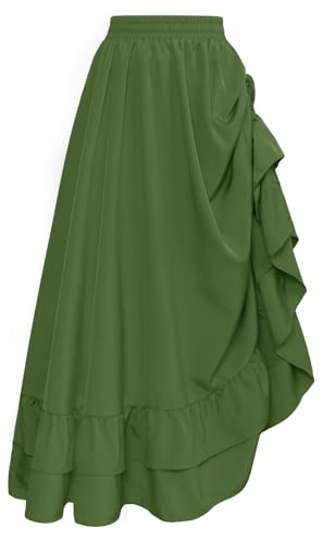 SCARLET DARKNESS Women's Renaissance Maxi Skirt Layered Elastic High Wasit Ruffle Skirts for Women UK Ankle Length Skirt Light Green S