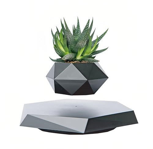 YOOMAIMU Planta hexagonal de levitación magnética en maceta, rotación automática de suspensión de 360 ° (negro)