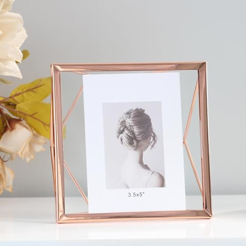 Whoiy Cadres Photos 15x15 Or Rose Horizontal ou Vertical en Metal, Cadre Photo Verre Carré pour Bureau pour Famille, Mariage