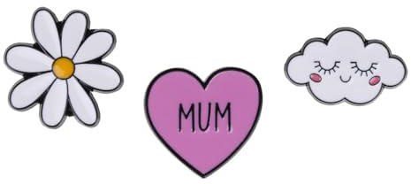Heart Mum Themed Gift Set Collection Of 3 Pin Badges Including Mum Heart, Daisy And A Happy Cloud