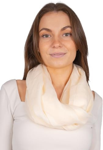Weicher und leichter Damen Loop Schal Uni Farben Rundschal Ganzjahres Schal Schlauchschal Accessoires - Carina (Creme P15)