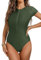 CUPSHE One Piece Swimsuit for Women High Neck Zipper Short Sleeve Bathing Suit Green M