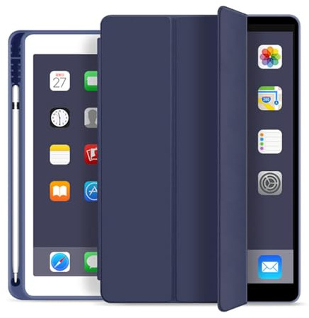 EGHFIXSD Étui en Silicone pour iPad 10e 10.9 Housse pour iPad 10.2 7e 8e 9e iPad Mini 6 5 pour iPad Pro 11 Air 5 4 3 2 1 Étui avec Porte-Crayon, Bleu Marine, pour Pro 12.9 2020 2018