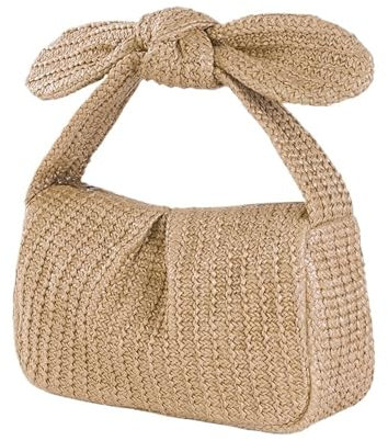 GENODA Sac de paille de luxe pour femme - Sac à main en rotin tressé - Pour femme - Pour fête de mariage, doré, Taille unique