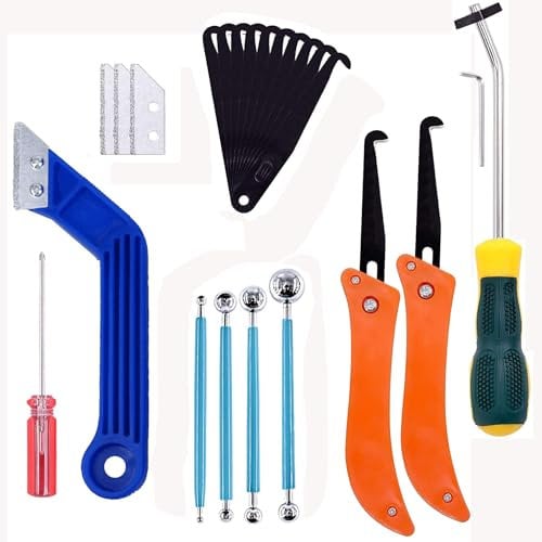 Grout Scraping Rake Tool, 22-Pc Grout Remover Tool, Angled Saw, Knife, Screwdriver, Dotting Tools & Caulking Edge for Tile Floor Cleaning and Repair