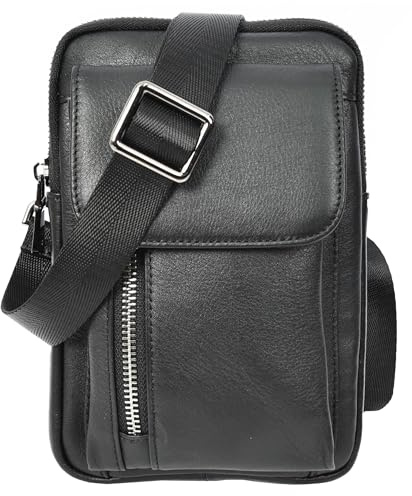 Mens Genuine Leather Wrist Bag Multi-Pockets Money Travel Organiser Pouch Dinan Black