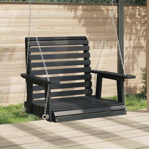 AJJHUUKI Lawn & Garden-Outdoor Living-Porch Swings-Gartenschaukel mit Metallketten Schwarz Massivholz Tanne