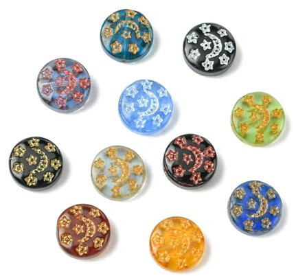 UR URLIFEHALL Lot de 26 perles en verre soufflé de 13 mm - Style élégant et rond - Étoile et lune - Perles d'espacement en vrac pour loisirs créatifs, bracelets, bijoux