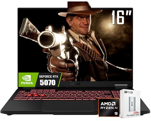 ASUS 2025 TUF A16 40.6 cm FHD+ 165Hz RTX 5070 Gaming Laptop, AMD Ryzen 9 270 (>i9-12900, hasta 5.2GHz), 40GB DDR5 RAM, 1TB PCIe 4.0 SSD, teclado retroiluminado RGB, Thunderblot 4, Win11 W/Home, SSD