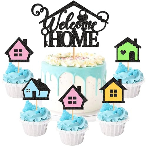 Blumomon 25 Stück Welcome HomeKuchen-Topper Deko für Hauswarming Party, Neue Wohnung Einweihung, Cupcake Dekoration Zubehör