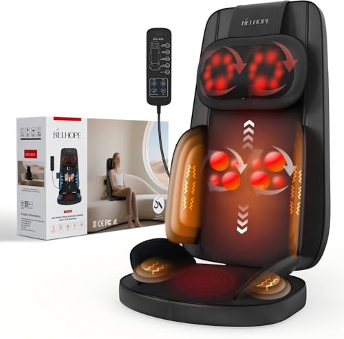belhope Shiatsu Neck and Back Massager with Heat, 4D Kneading Back Massager for Pain Relief Deep Tissue, Comfortable Back Massage for Chair, Massage Mat for Office Home, Gifts for Mother Men Women