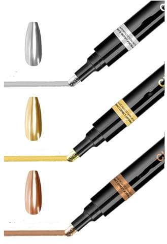 3PCS Spiegel Chrome Nagellack Set - Nail Art Marker High-Shine Highlighter Werkzeuge Für Präzisions-Graffiti, Feine Linien & Nageldetailing, Mit Glattem Tintenfluss (#3, 3mm)