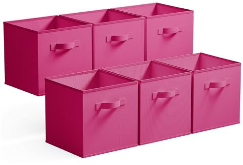 GRANNY SAYS Fabric Storage Cubes, Pack of 6 Cube Storage Boxes 27x27x27, Square Baskets for Shelves, Collapsible Cube Boxes, Cubby Unit Boxes for Living Room Organising Accessory, Rose Red