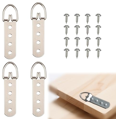 4 Stück D-Ring Bildaufhänger für Schwere Bilderhaken zum Schrauben, Bilderrahmen Aufhänger für Bilder & Spiegelhalterung Wand, Bildaufhänger für Holzrahmen mit Schrauben