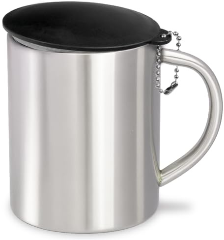 Prozente Momente Edelstahlbecher groß mit 400ml Füllvolumen, optional mit Karabinerhaken und Deckel | Camping Geschirr | Metallbecher | Fasnetsbecher | Becher Karneval/Fasching | Silber mit Deckel