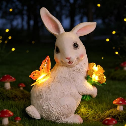 Osterdeko Hase Solar Gartenfiguren für Draußen Wetterfest, Solar Osterhasen Figuren Groß Outdoor, Osterdeko Outdoor Beleuchtet Gartendeko Kaninchen Statuen für Frühling Ostern Deko Ostergeschenk (C)