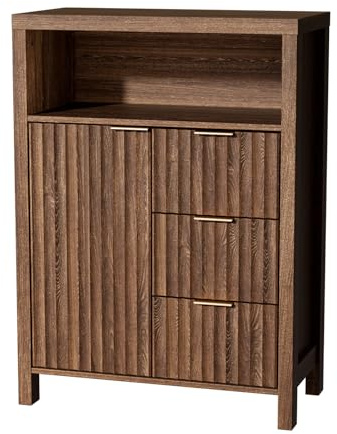 Bonnlo Fluted Bathroom Freestanding Storage Cabinet,1 Door 3 Drawers