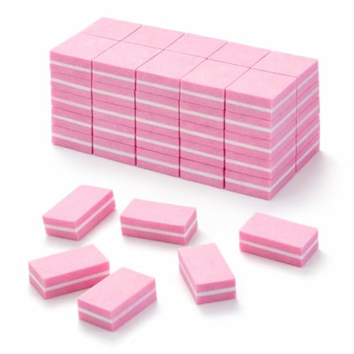 Admygo 50 pcs Nail Buffer Blocks Mini Nail Buffer 100/180 Grit EVA Sanding Block Nail Files for Gel Acrylic Natural Nails Manicure Tools Salon Home Use, Pink