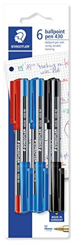 STAEDTLER 430 MSBK6D stick Kugelschreiber Linienbreite M, 0.45 mm, Kappe und Clip in Schreibfarbe, 6 Stück auf Blisterkarte
