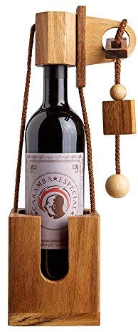Casa Vivente Flaschenpuzzle aus Holz für Weinflaschen, Flaschen-Tresor als Wein Geschenk, Knobelspiele für Erwachsene, Geschenkideen mit Alkohol, Flaschensafe Geduldsspiel