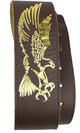 Perri’s Leathers Ltd. - Banjo Strap - Leather - Foil Embossed - Flying Eagle - Black - Adjustable - Made in Canada (P25EBJBR-106)
