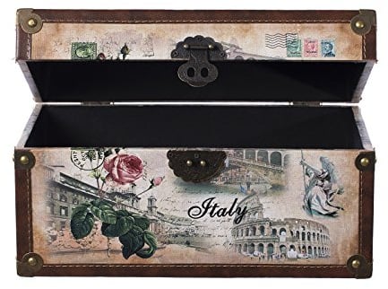 Truhe Kiste SJ08551 New York, Paris, Italien, Holztruhe mit Kunstleder bezogen Schatzkiste (Größe M 35cm x 21cm x 19cm Italy)