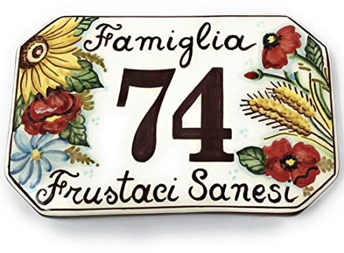 CERAMICHE D'ARTE PARRINI- Künstlerische italienische Keramik Hausnummer 20x13 Dekoration Sonnenblumen, Weizen Stecker und Fliesen Mohnblumen in Italien handgefertigt Toscana gemacht