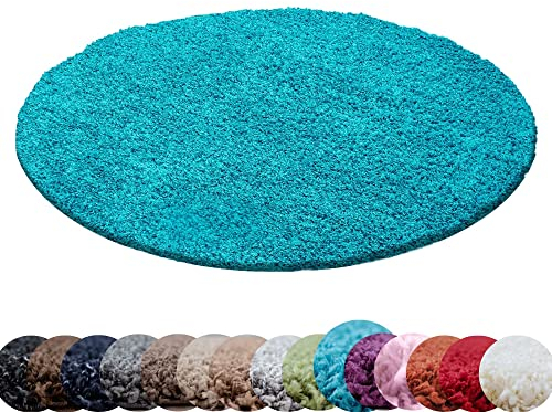 HomebyHome Teppich Rund Hochflor 80 cm Rund - Shaggy Runder Teppich Wohnzimmer Türkis Extra Weich und Flauschig - Waschbarer Langflor Teppiche für Schlafzimmer, Küche, Flur - Carpet, Halı, Kilim