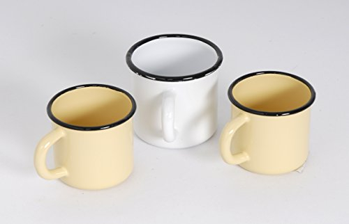 Générique Set of 3 Metal Enamel Mugs - Diameter 8 cm - 250 ml - 2 Yellow and 1 White