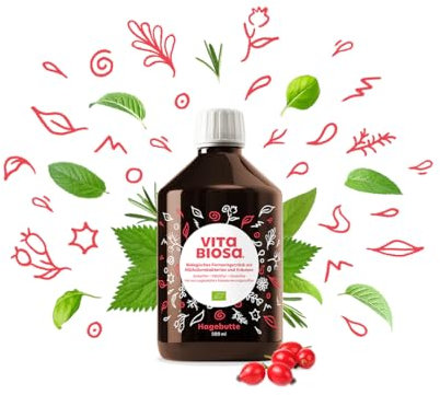 Vita Biosa Hagebutte 500 ml - würzig sauer im Geschmack - 100% kontrolliert biologisch - 8 Stämme natürlicher Milchsäurebakterien - Extrakt aus 19 verschiedenen Kräutern (kbA)