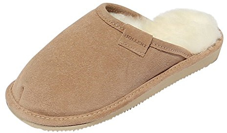 Hollert Damen Lammfell Hausschuhe Frau Holle Pantoffeln Puschen aus 100% Merino Schaffell und Echtleder rutschsichere Feste Sohle