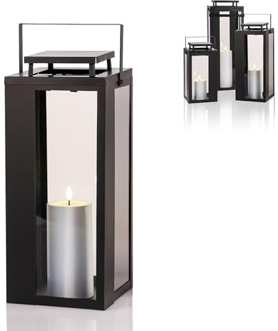 Schlaraffenland Outdoor Laterne LUCIDO mittel inkl. LED Outdoor Kerze 16,5x16,5x40,5 cm | Schwarz | aus Metall-Glas / Kunststoff | Laternen für Draußen | Deko Garten | LED Laterne Outdoor