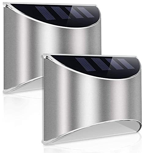 LeiDrail Solarlampen für Außen LED Solar Wandleuchten Edelstah Ausenbeleuchtung Wandleuchte Solar Stainless Steel Sicherheitswandleuchte Wasserdichte Solarleuchte Garten für Pfad Zaun Wand (2 Stück)