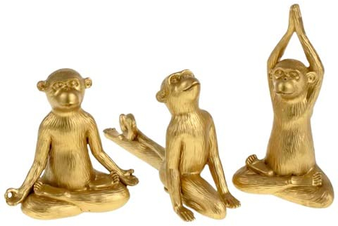 Annastore 3-teilig Set Yoga-Affen H 11-15 cm Deko- AFFE Dekofiguren Dekoaffen Yoga Figuren Figurenset 11-15 cm goldfarben
