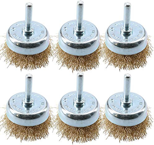 6 Pack 50mm Steel Wire Cup Brush for Drills Brass Coated Rust Paint Remover