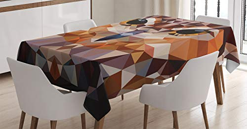 ABAKUHAUS Retro Tischdecke, Geometrische Mosaik Eulen-Kunst, Wasserfest Waschbar mit Klar Sichtbaren Farben kein Verblassen Personalisiert, 140 x 200 cm, Orange Braun