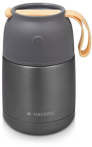 Navaris Vacuum Insulated Food Jar - Stainless Steel Food Flask Container with Wide Mouth for Hot or Cold Lunch - Size S (15.2 oz / 450 ml), Dark Gray