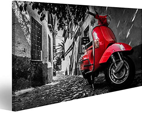 Modernes Bild, ein roter Roller, Vespa auf einer asphaltierten Straße, Druck auf Leinwand – Moderne Bilder x Sessel Wohnzimmer Küche Möbel Büro Haus TIK