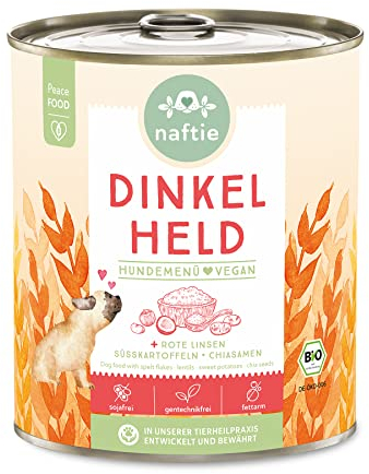naftie veganes Hundefutter Bio Dinkel Held - Nassfutter Menü mit Dinkelflocken - purinarm - Diät-Futter - 800g