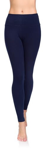 SOFTSAIL Leggings 95% Cotton Womens Leggings High Waist Leggings Full Length Ladies High Waisted Leggings Tummy Control Lady Legging Stretchy Pants Free Time Relax Walking Navy, 8